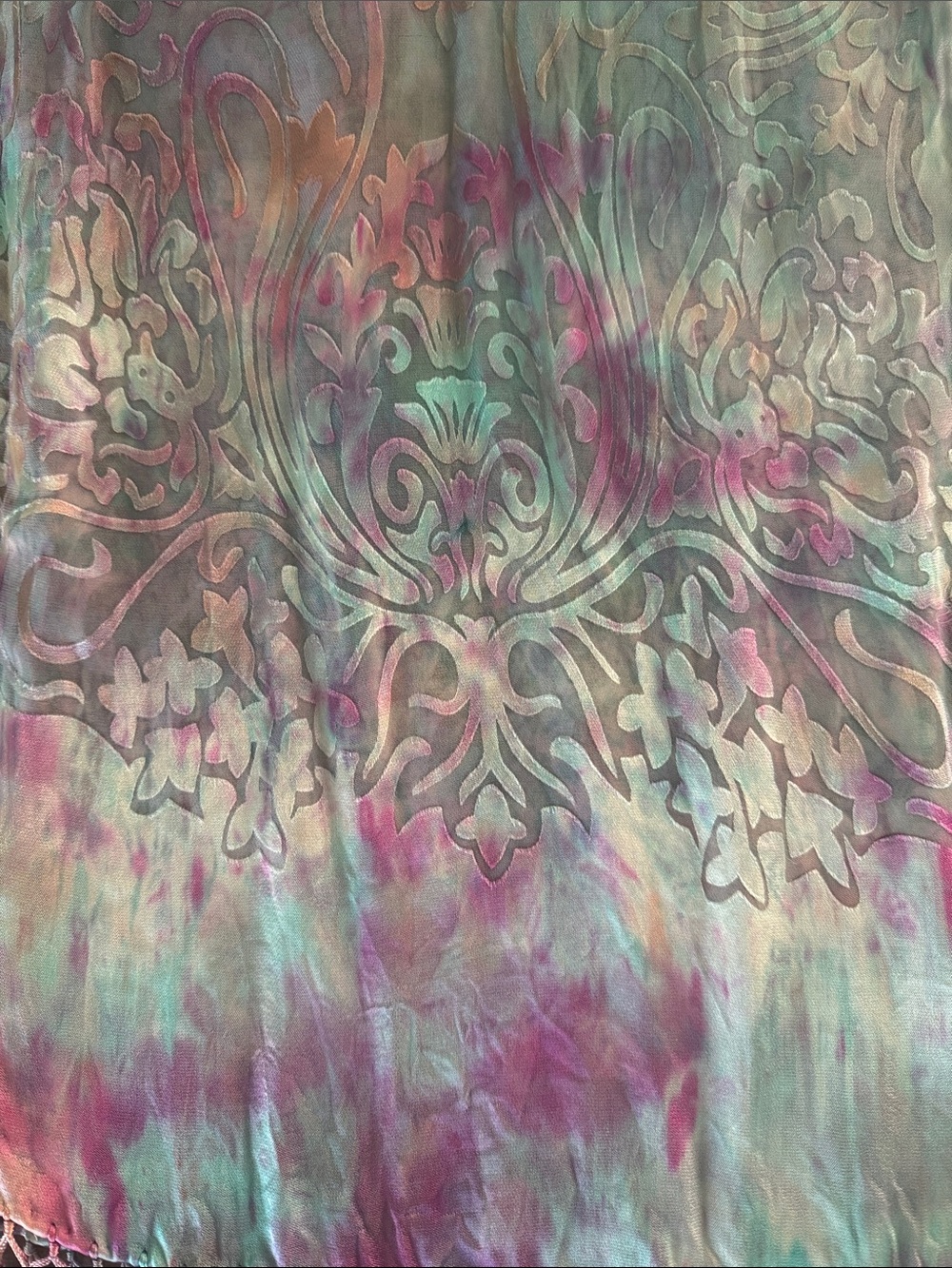 Burnout Tie Dye Fringe Scarf Pashmina Blue Pink Peach Paisley - Picture 6 of 6